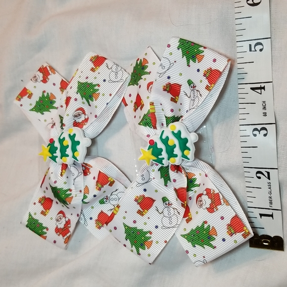 HOLIDAY HAIR BLING FASCINATOR SANTA HAT GLITTER BOW SET OF CHRISTMAS TREE RIBBON - Picture 6 of 11